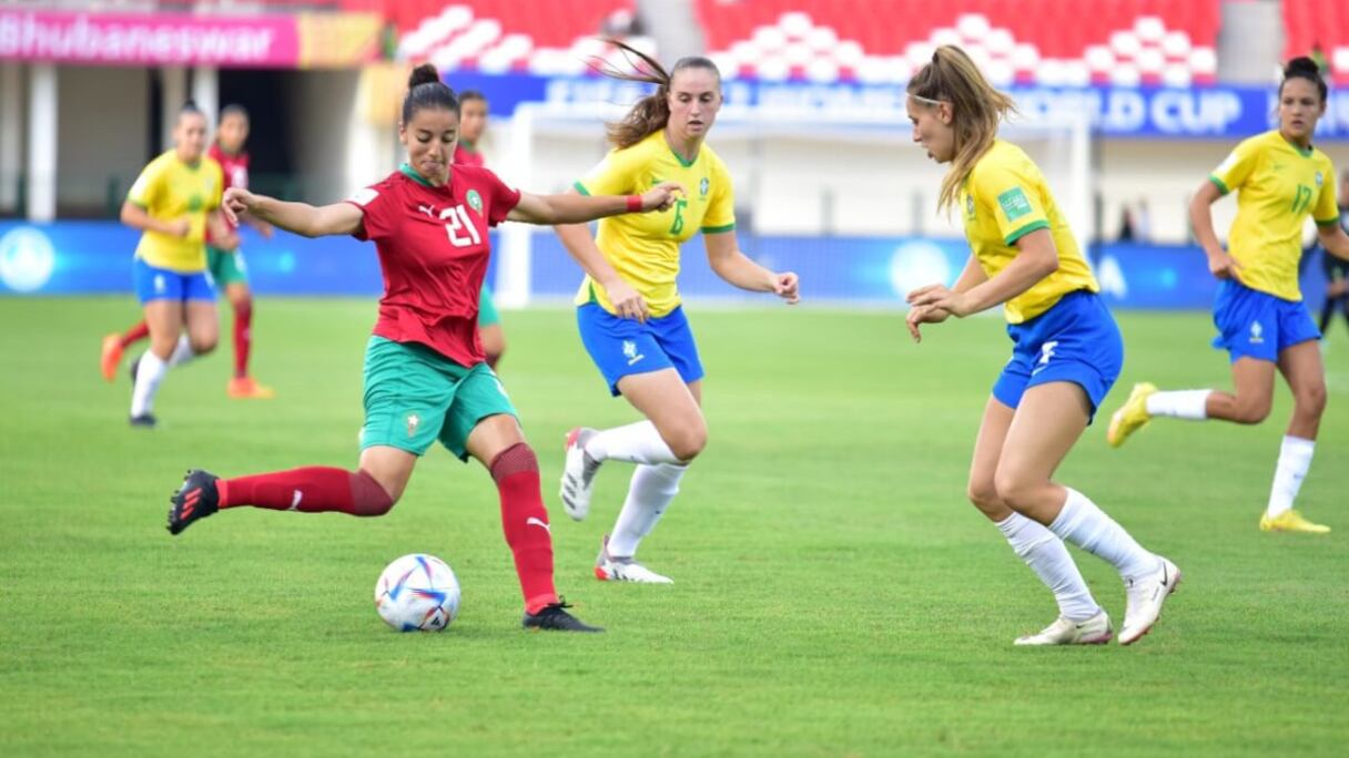 Une phase du match Maroc-Brésil (0-1) , en ouverture du Mondial féminin U17 en Inde, le 10 octobre 2022.