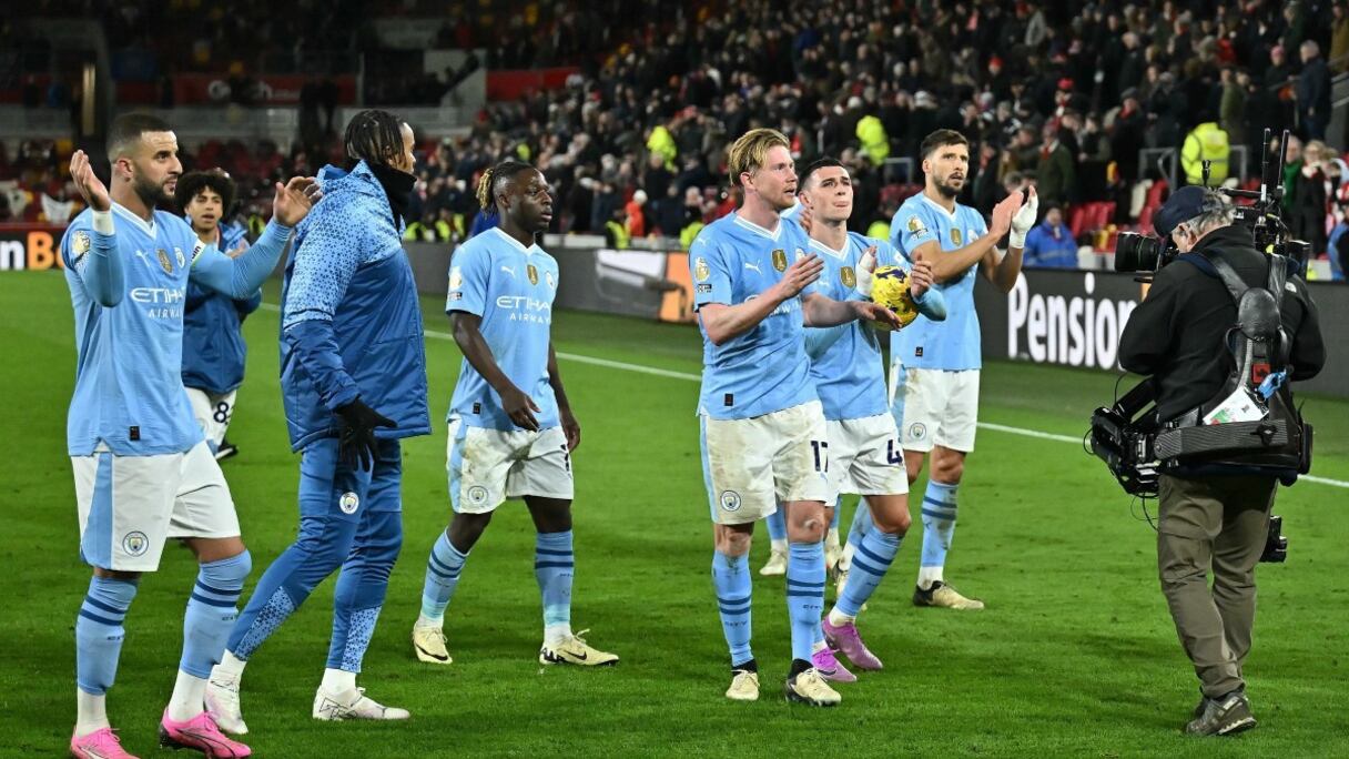 Les joueurs de Manchester City après la victoire à Brentford (3-1), le 5 février 2024.