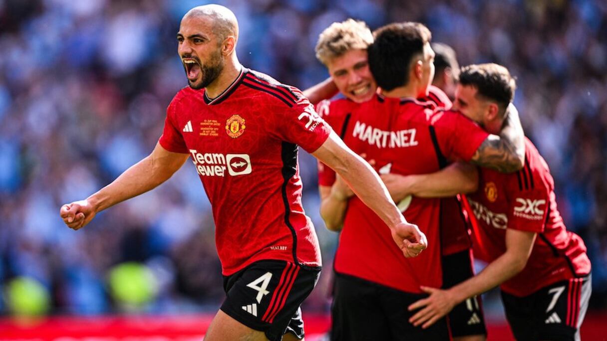 Sofyan Amrabat lors de la finale de la Coupe d’Angleterre remportée par Man. United face à Man. City, le 25 mai 2024.