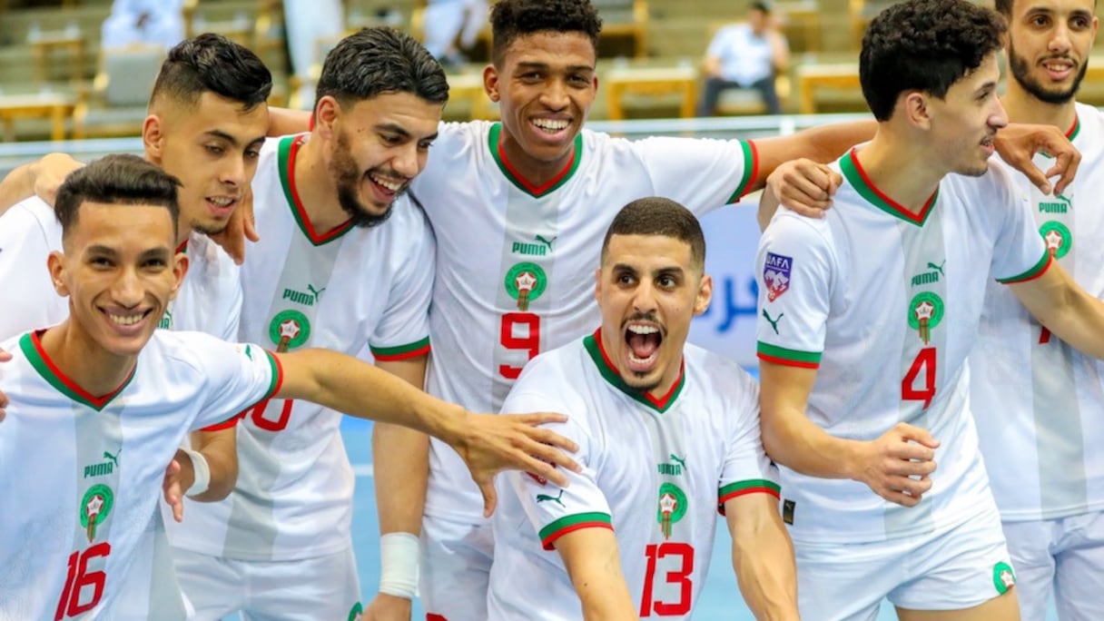Les Lions de l'Atlas de futsal après la qualification pour les demi-finales de la Coupe arabe, le 13 juin 2023.