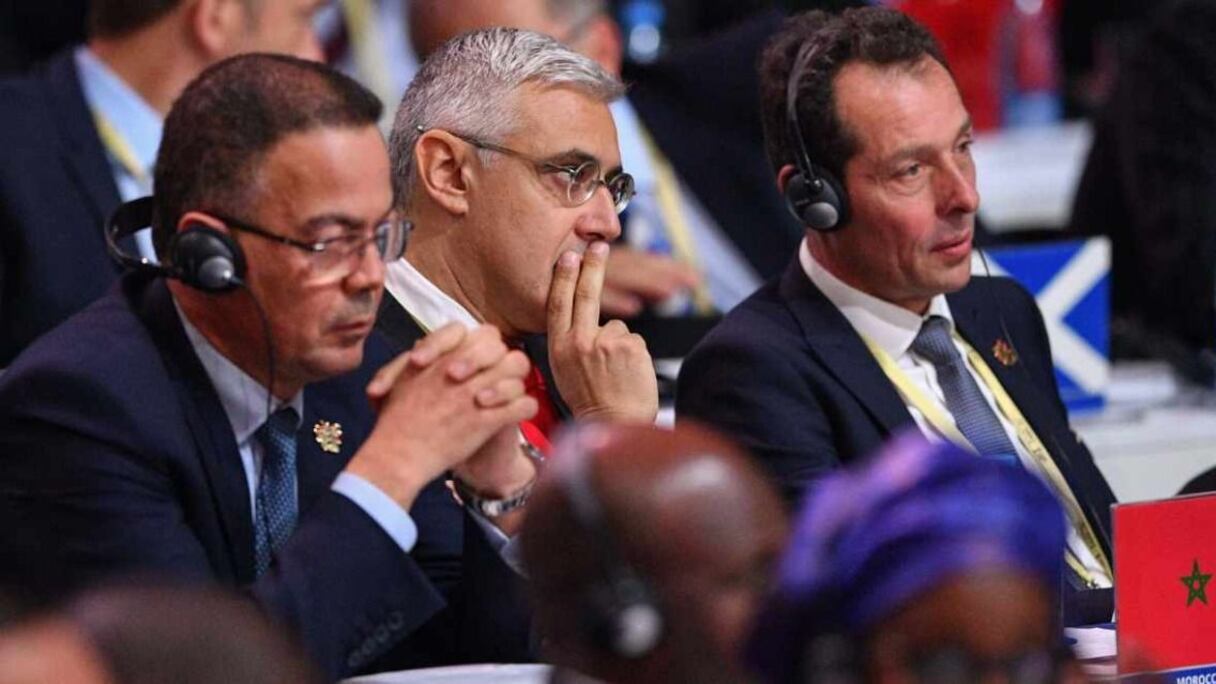 De gauche à droite: Fouzi Lekjaa (président de la FRMF), Hamza El Hajoui (vice-président de la FRMF) et Tarik Najem (SG de la FRMF).