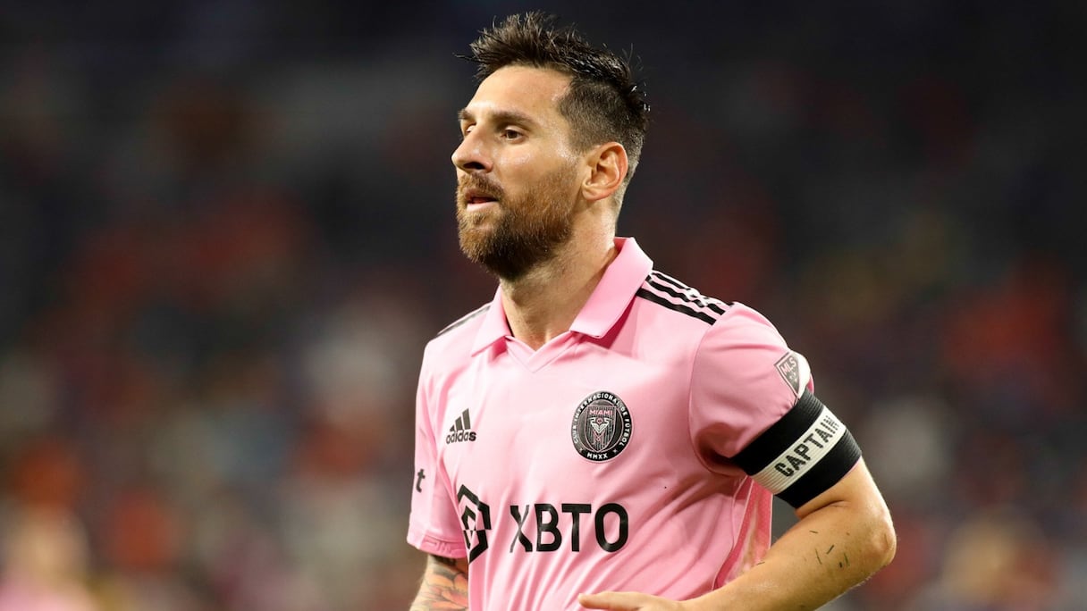 Lionel Messi célébrant son premier but avec l'Inter Miami, le vendredi 21 juillet 2023.