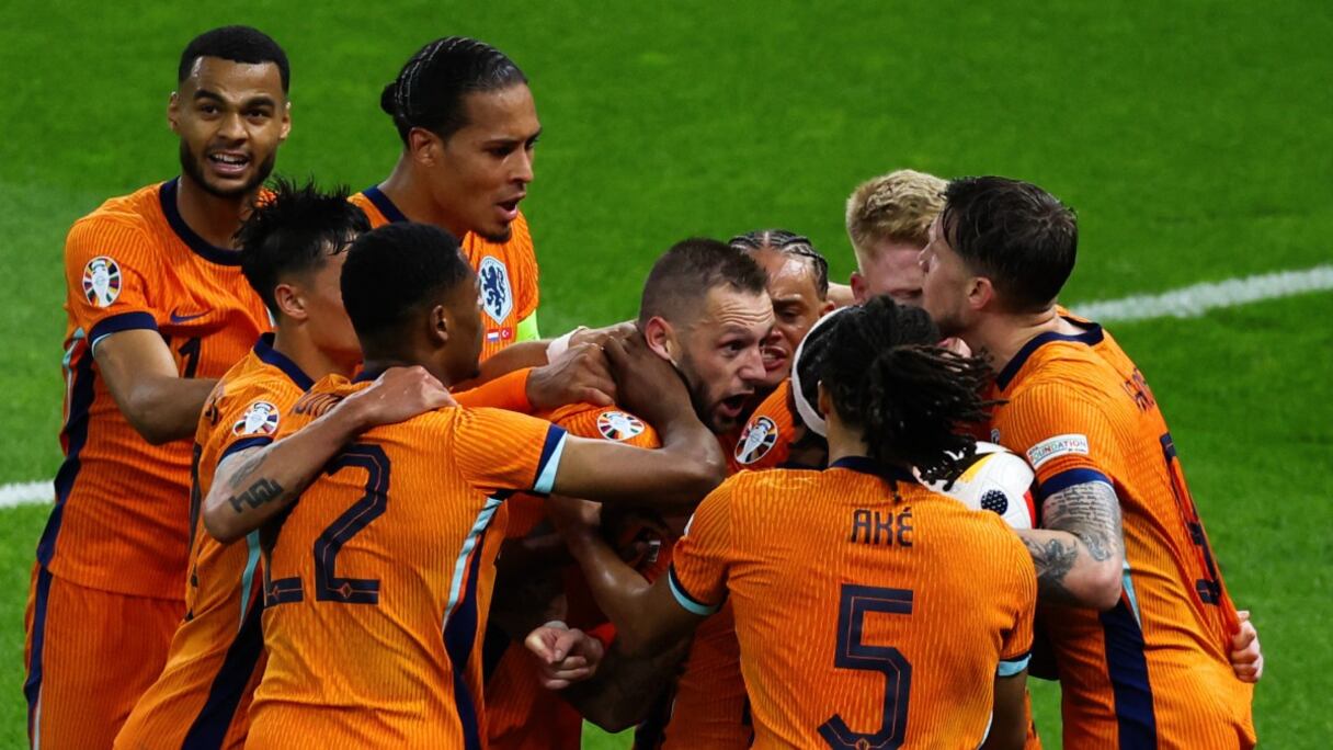 La joie des joueurs des Pays-Bas contre la Turquie.