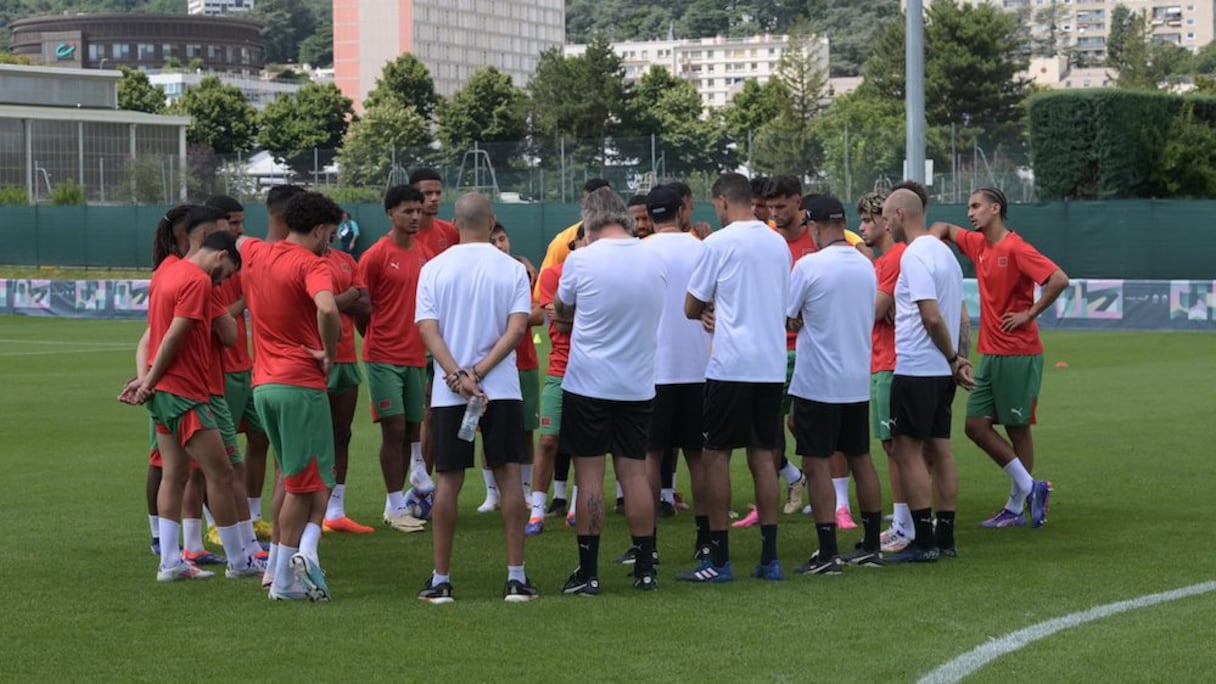Les Lionceaux de l’Atlas U23 lors d’une séance d’entrainement à Saint-Etienne, le 23 juillet 2024.