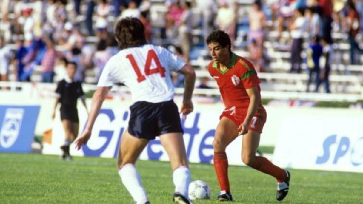 Khairi face à l'Angleterre avec le Maroc (0-0) lors du Mondial 1986.