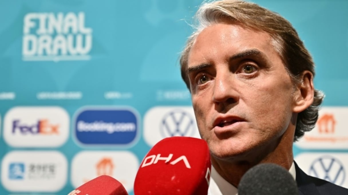 Le sélectionneur de l'Italie Roberto Mancini lors du tirage au sort de l'Euro-2020, le 30 novembre 2019 à Bucarest.