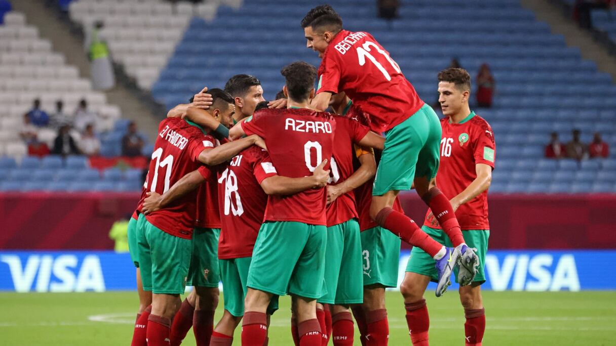 La joie Lions de l'Atlas A' contre la Palestine, mercredi 1er décembre 2021.