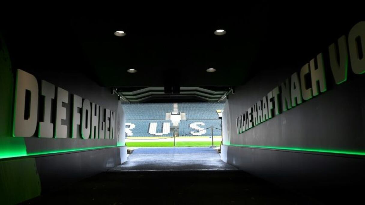 Le tunnel qui mène au terrain du Borussia Park, le stade de l'équipe de football de Mönchengladbach le 10 mars 2020