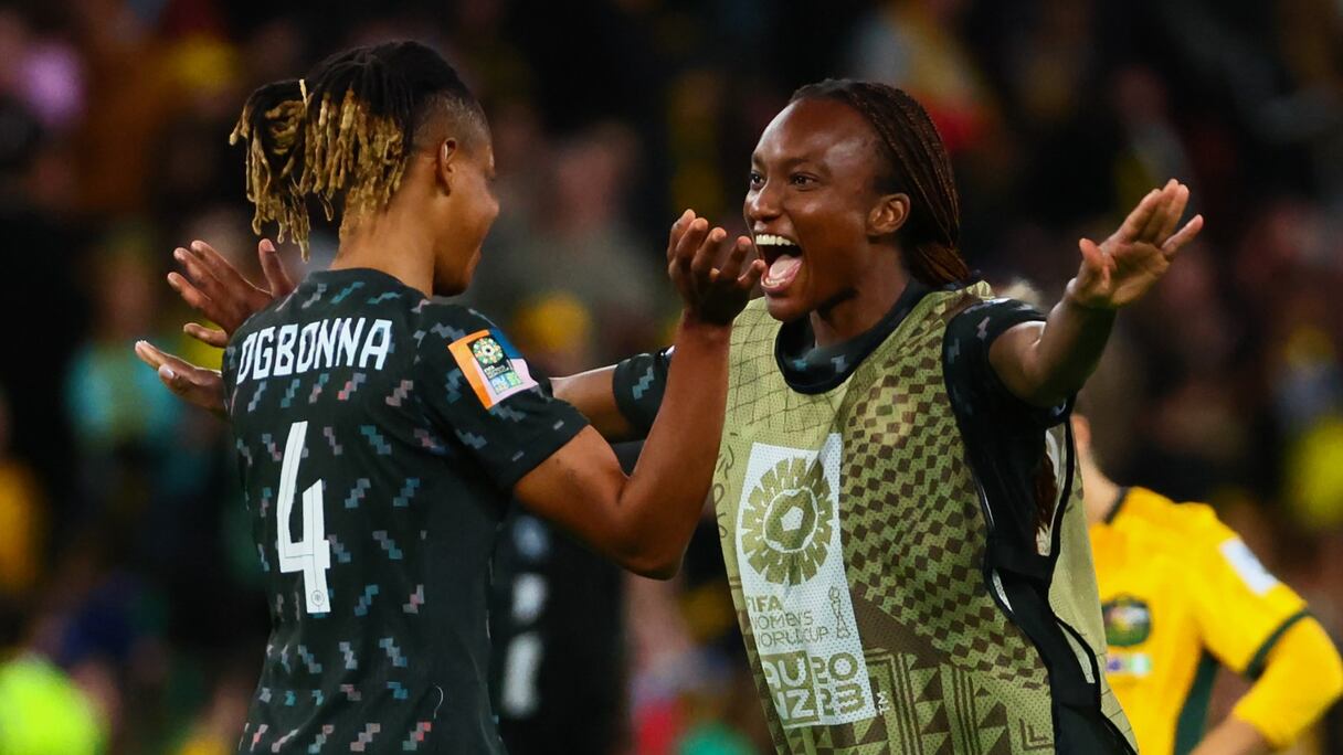 La joie des Nigérianes après leur victoire contre l'Australie, le jeudi 27 juillet 2023 à Brisbane.