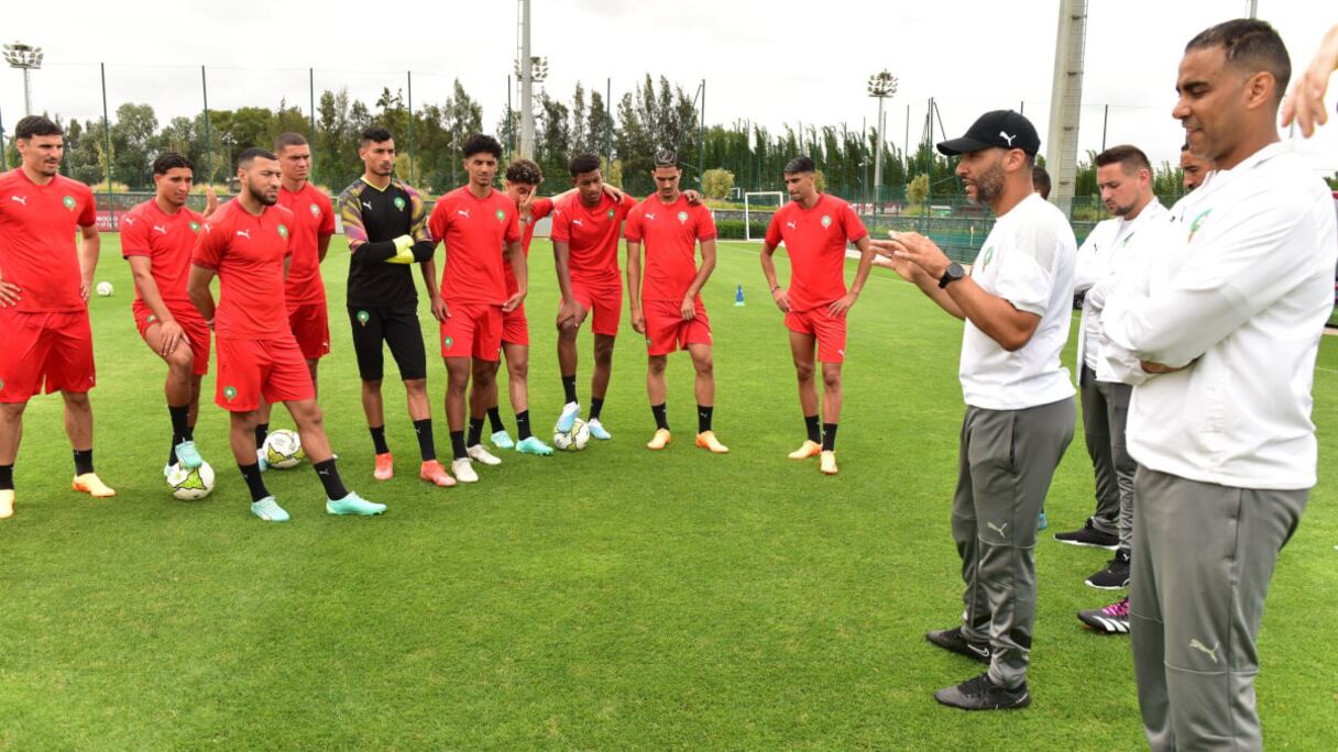 Les Lionceaux de l'Atlas U23 lors d'une séance d'entrainement au Complexe Mohammed VI de football.