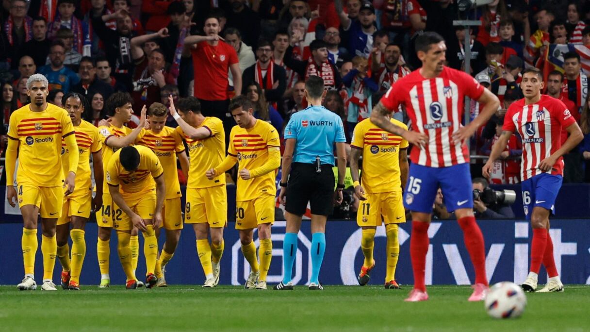 Le joie des joueurs du Barça ayant surclassé l'Atlético de Madrid (3-0), le 17 mars 2023.