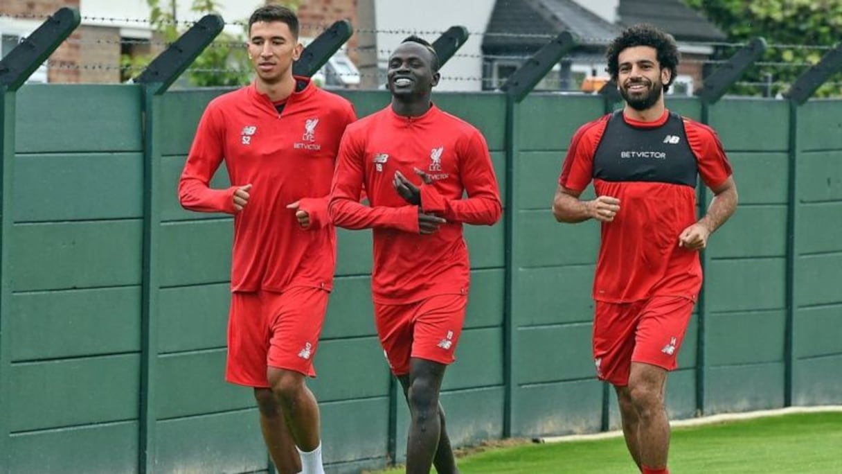 Sadio Mané et Mohamed Salah au centre d'entrainement de Liverpool.