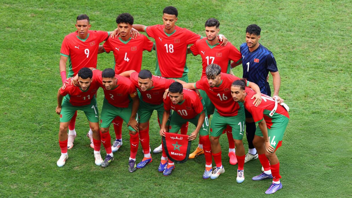 Le onze de départ des Lionceaux de l'Atlas contre l'Irak, le 30 juillet 2024 à Nice.