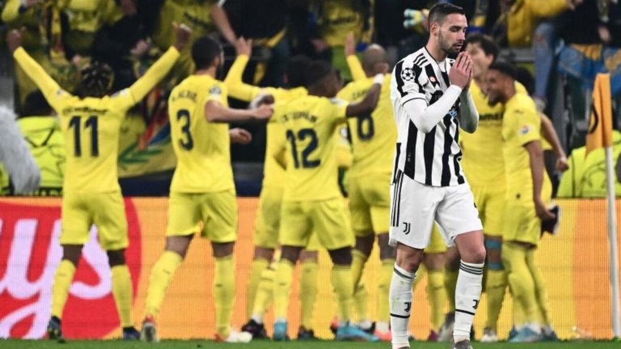 La joie des joueurs de Villareal après leur victoire contre la Juventus, lors du 8e de finale retour de la la Ligue des Champions, le 16 mars 2022 à Turin.