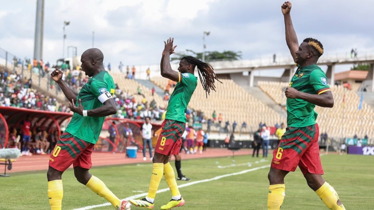 Des joueurs du Cameroun célèbrent la victoire contre le Cap-Vert (4-1) à Yaoundé, le 8 juin 2024.