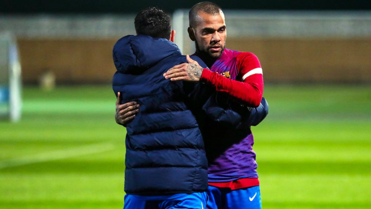 Xavi et Dani Alves lors d'une précédente séance d'entrainement au Barça.