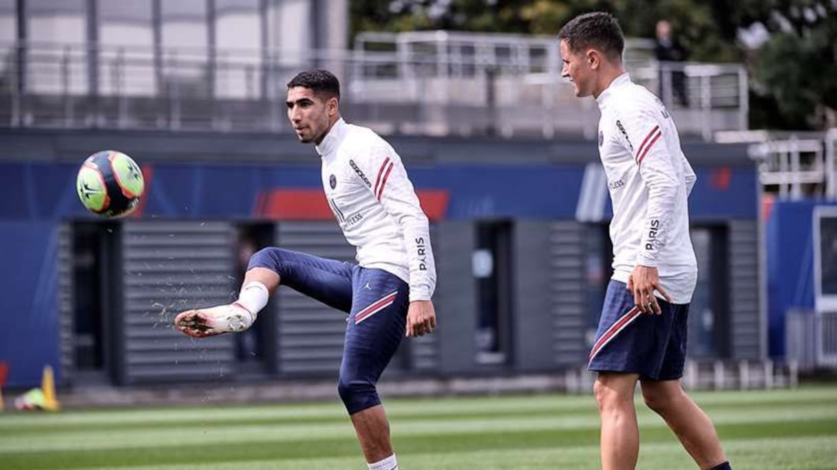 Achraf Hakimi lors de l'entrainement du PSG, mercredi 18 août 2021.