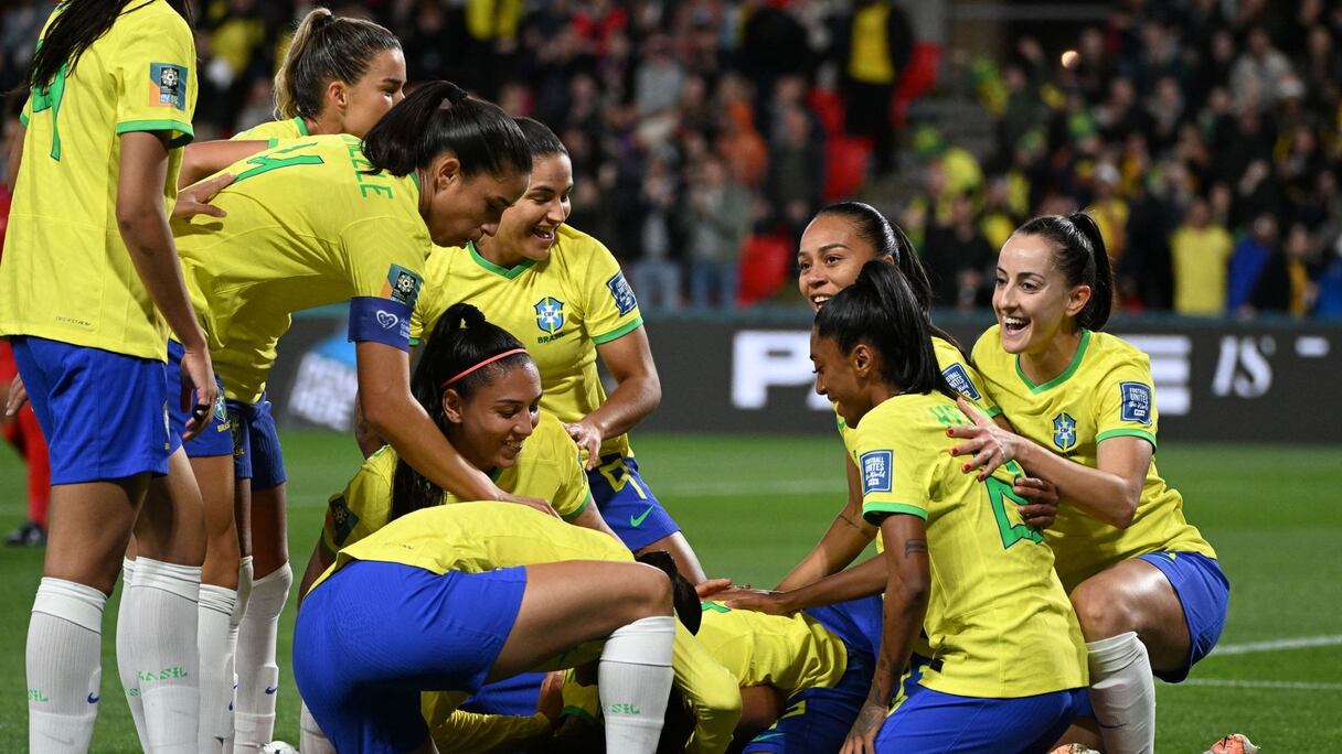 La joie des joueuses brésiliennes après la victoire face au Panama 4-0, au Mondial féminin, le 24 juillet 2023.