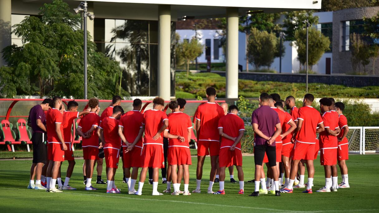 Les Lions de l'Atlas lors d'une séance d'entrainement à la veille du match Maroc-Gabon