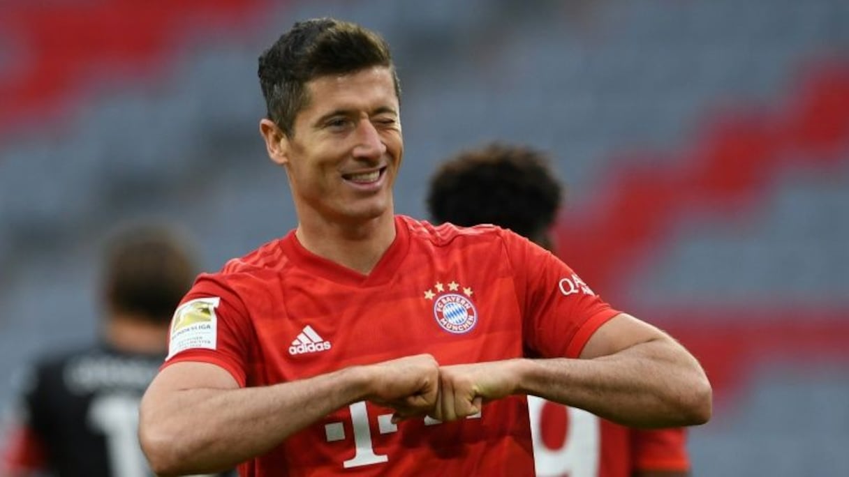 L'attaquant polonais du Bayern, Robert Lewandowski, auteur d'un doublé face à Düsseldorf, à Munich, le 30 mai 2020