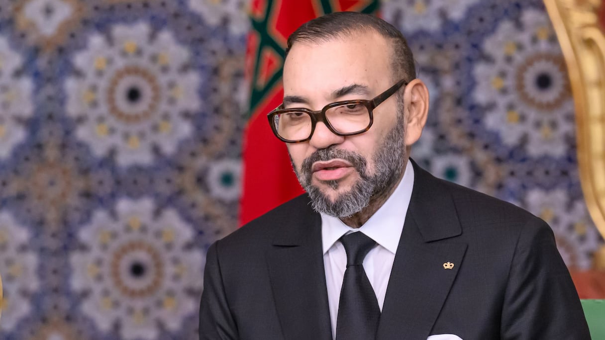 Le roi Mohammed VI, lors du discours de la Marche verte, lundi 6 novembre 2023 au Palais royal de Rabat.