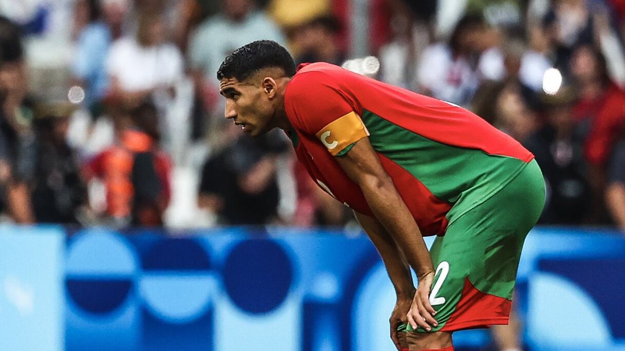 Le capitaine des Lionceaux de l'Atlas, Achraf Hakimi, lors des Jeux Olympiques Paris 2024.