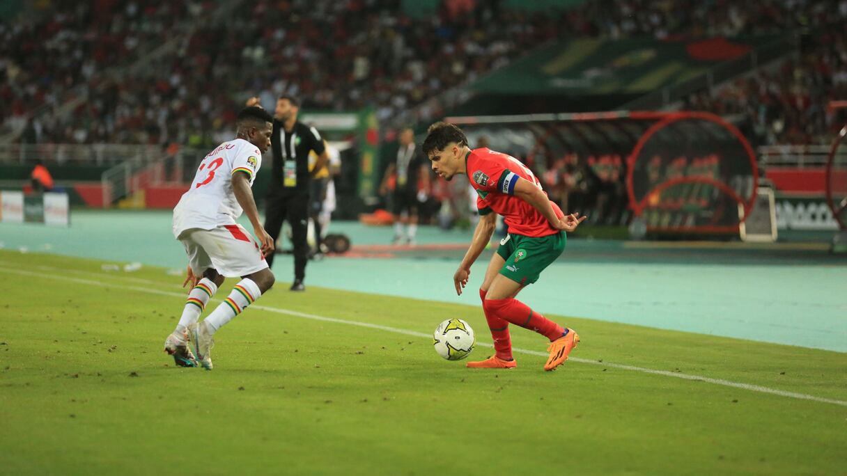 Abdessamad Ezzalzouli contre la Guinée lors de l'ouverture de la CAN U23, le samedi 24 juin 2023.