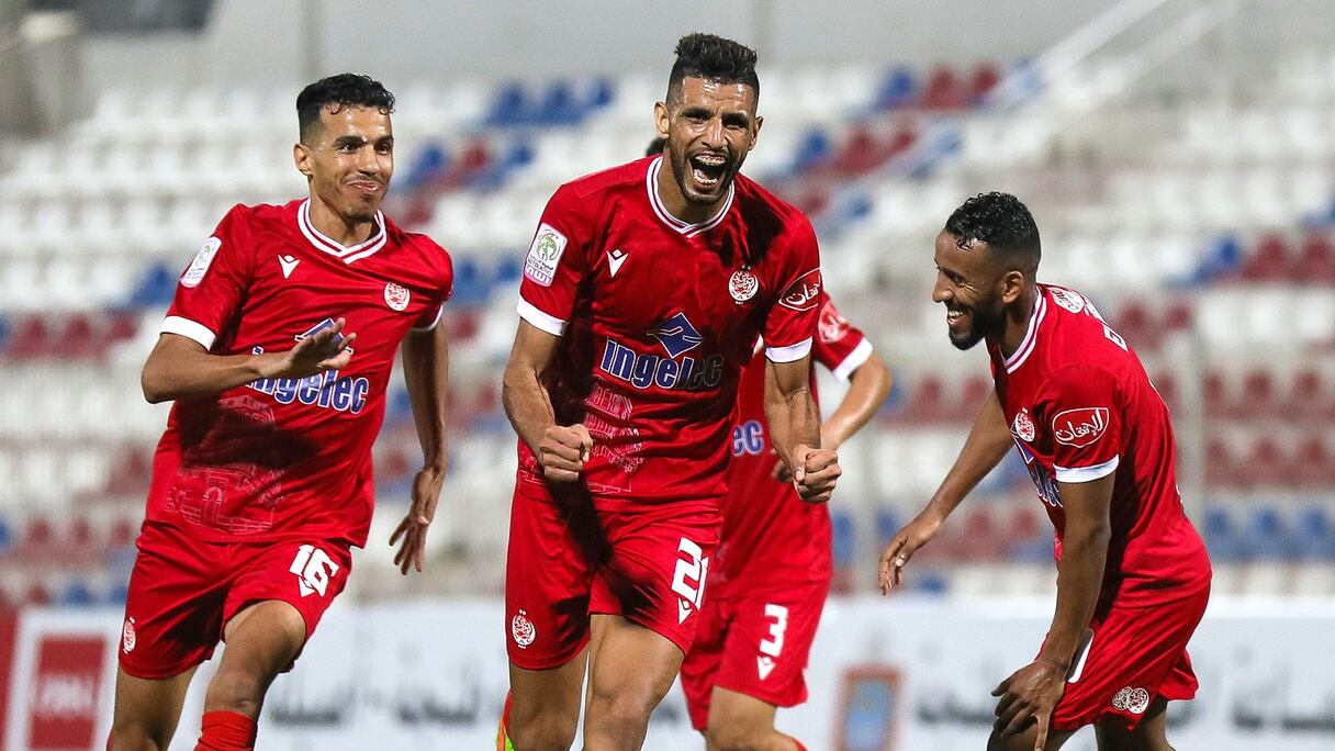 La joie des joueurs du Wydad contre l'IRT, le samedi 7 octobre 2023.