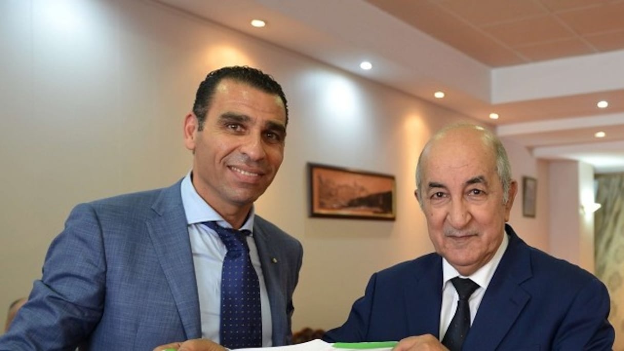 Le président algérien, Abdelmadjid Tebboune et le président de la FAF, Kheïreddine Zetchi.