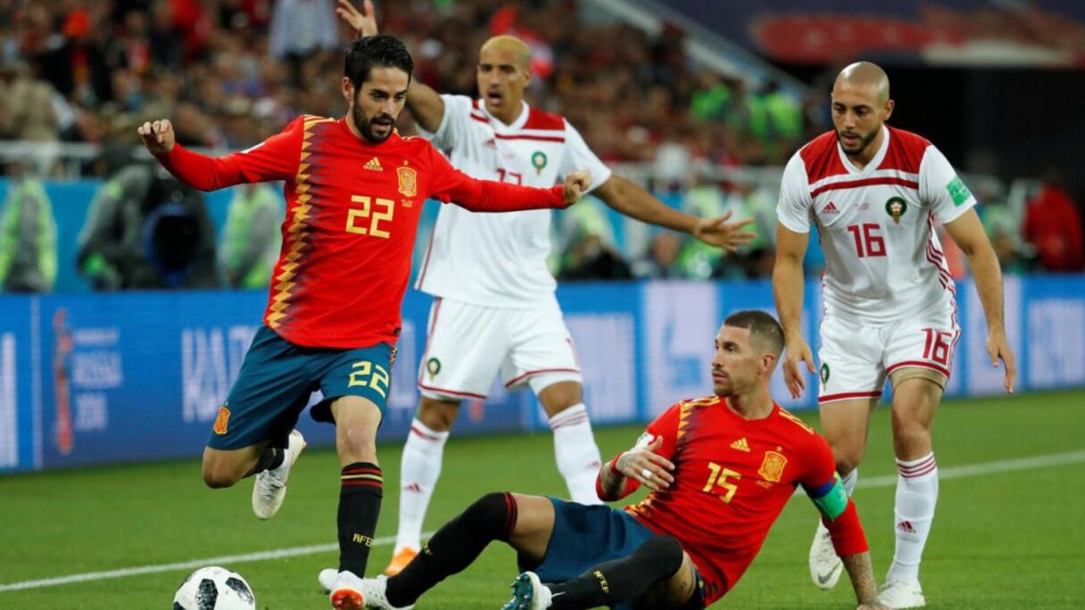 Une phase du match Maroc-Espagne en Coupe du monde 2018.