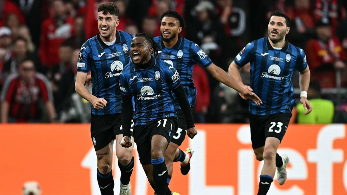 La joie des joueurs de l'Atlanta Bergame contre le Bayer Leverkusen en finale de la Ligue Europa, le mercredi 22 mai 2024.