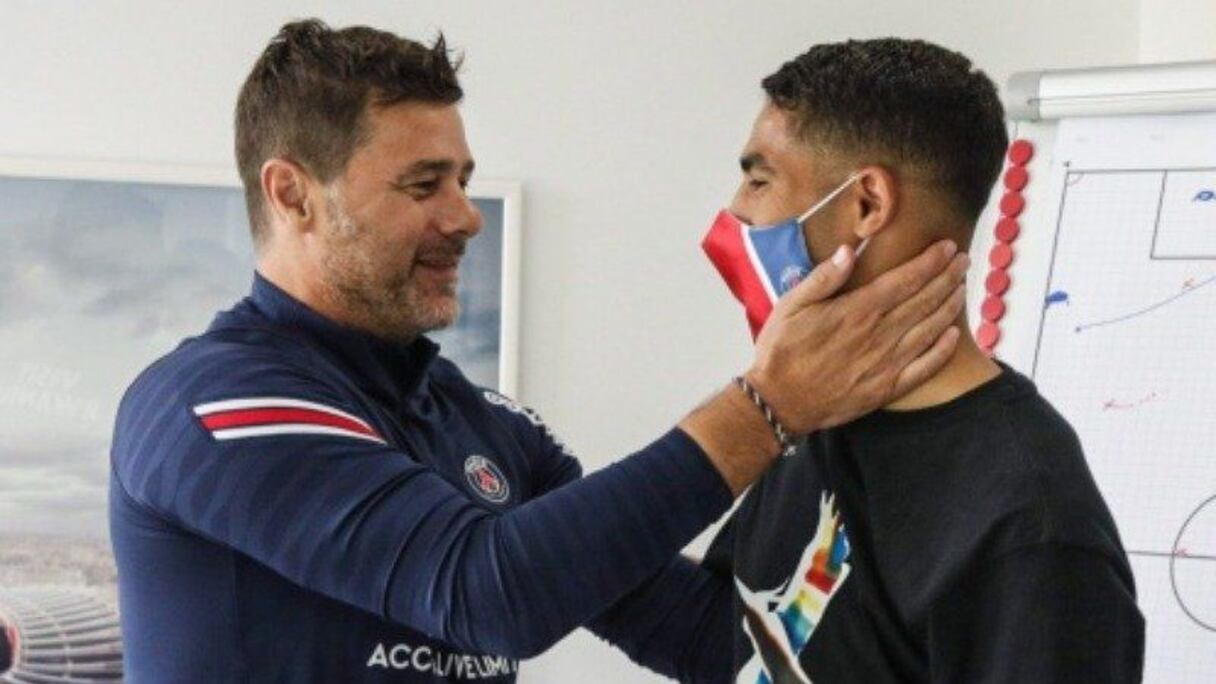 Mauricio Pochettino, entraineur du PSG et le Lion de l'Atlas Achraf Hakimi.