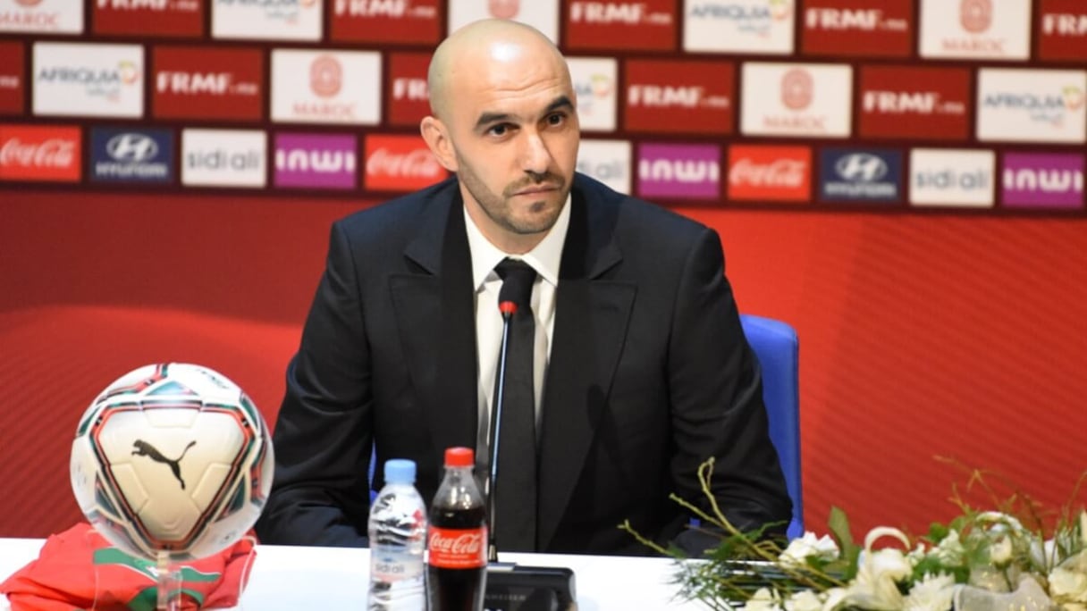 Walid Regragui lors d'une précédente conférence de presse au Complexe Mohammed VI de football.