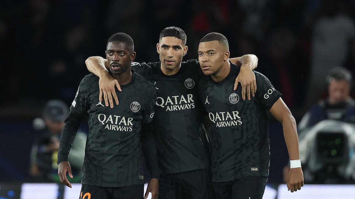 Ousmane Dembélé, Achraf Hakimi et Kylian Mbappé.
