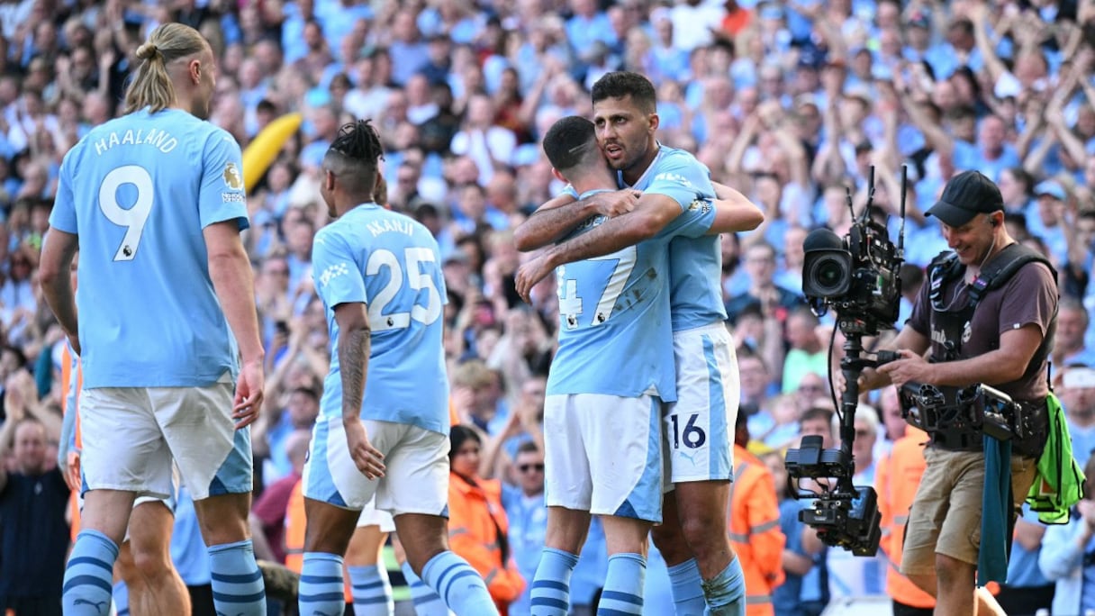 Les joueurs de Manchester City contre West Ham, le dimanche 19 mai 2024.