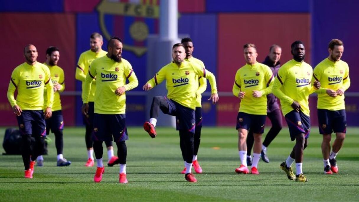 Les joueurs du FC Barcelone à l'entraînement le 29 février 2020 dans la cité sportive Joan Gamper à Sant Joan Despi, près de Barcelone en Espagne.