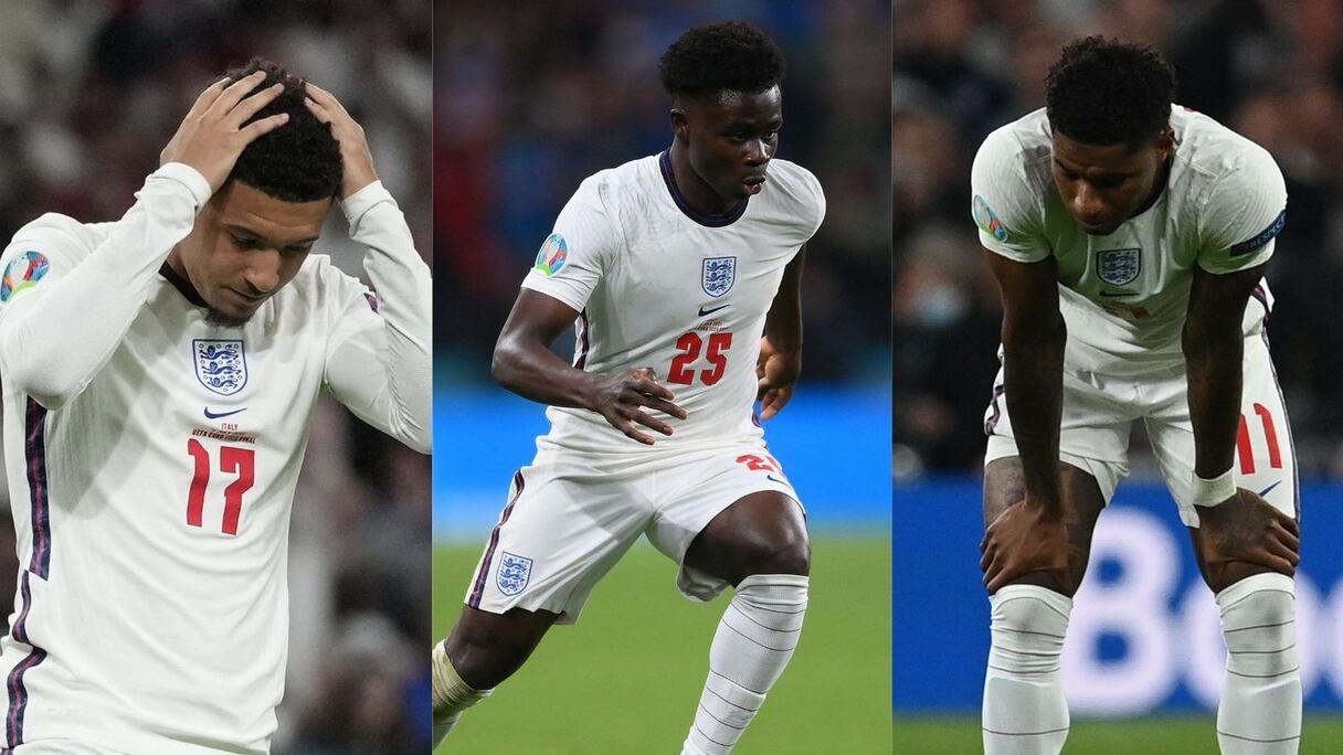 De gauche à droite : Jadon Sancho, Bukayo Saka et Marcus Rashford.