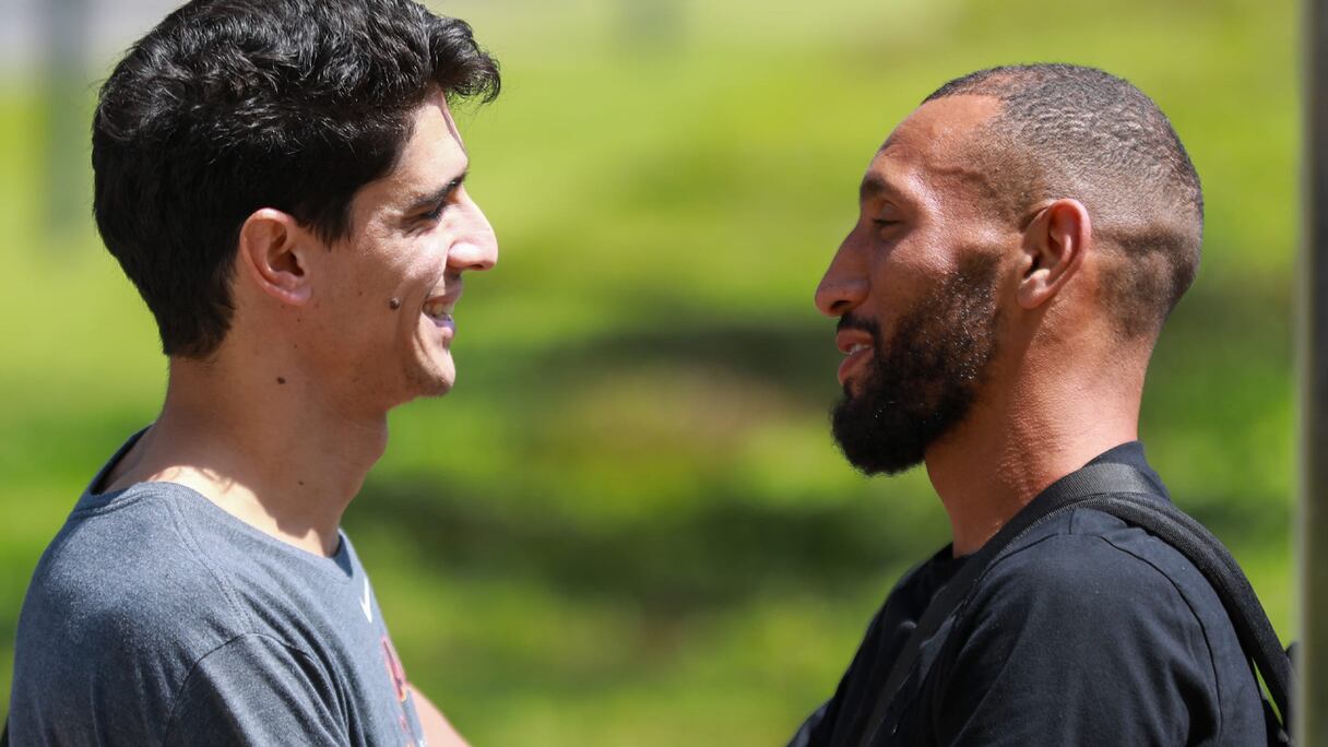 Yassine Bounou et Yunis Abdelhamid au Complexe Mohammed VI de football, le 4 septembre 2023.