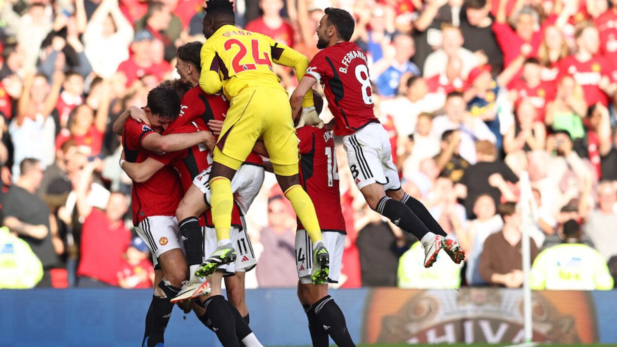 La joie des joueurs de Manchester United après la victoire face à Brentford (2-1), le 7 octobre 2023.