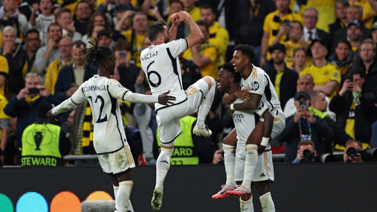 La joie des joueurs du Real Madrid contre le Borussia Dortmund, le samedi 1er juin 2024, en finale de la Ligue des Champions 2023-2024.