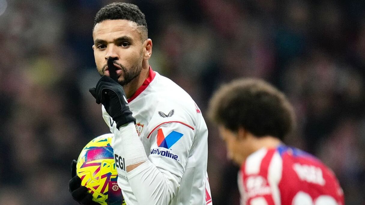 Youssef En-Nesyri buteur contre l'Atlético Madrid, le 4 mars 2023.