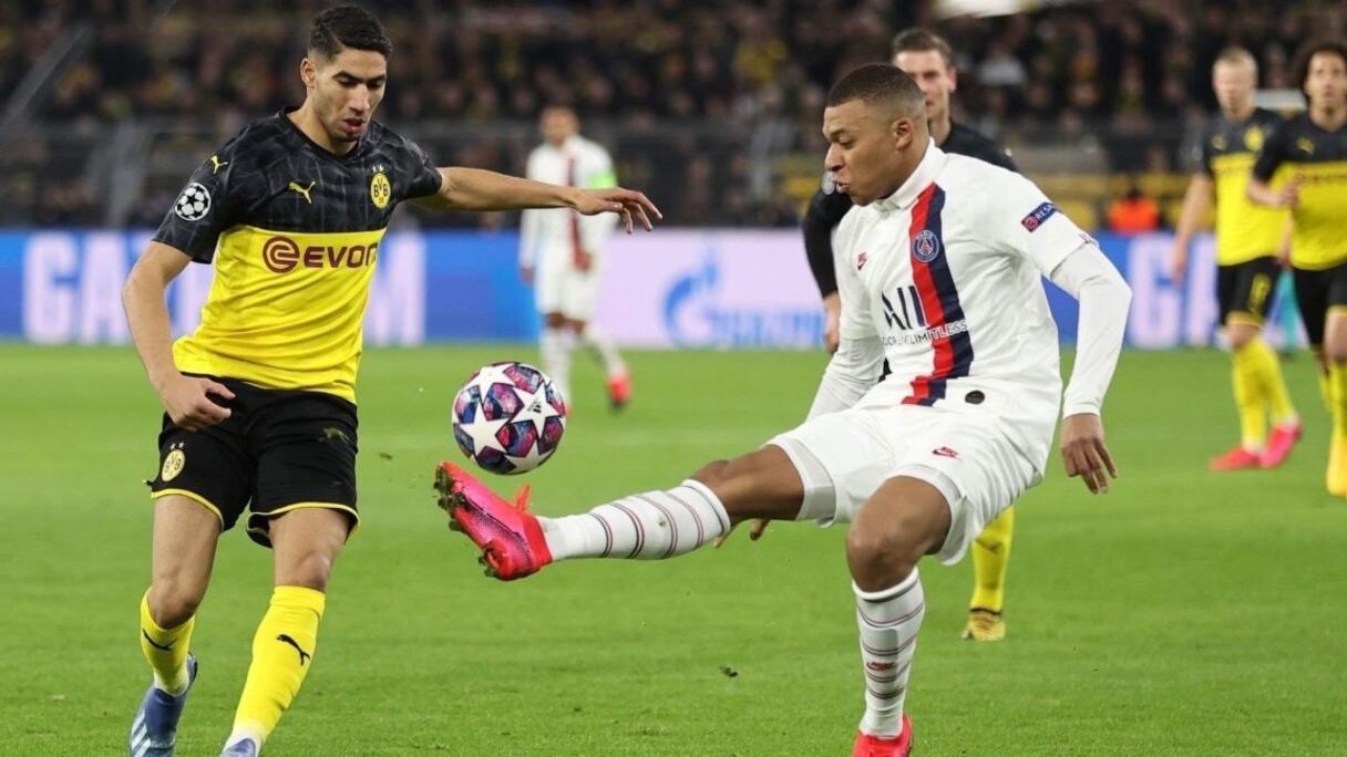 Achraf Hakimi et Kylian Mbappél lors d'une précédente confrontation en Ligue des champions.
