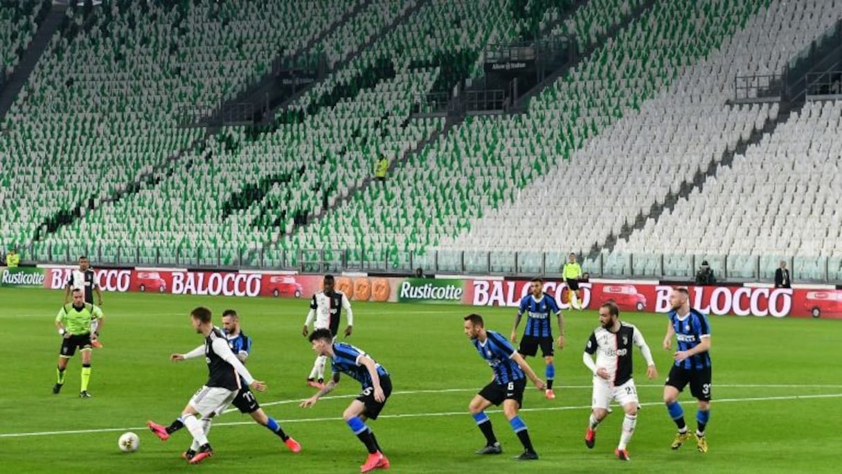 Match de la Serie A dans un stade vide entre la Juventus et l'Inter Milan, à Turin, le 8 mars 2020.
