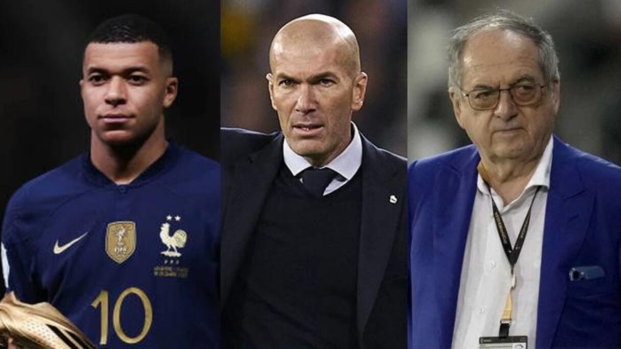 Kylian Mbappé, Zinedine Zidane et Noël Le Graët.