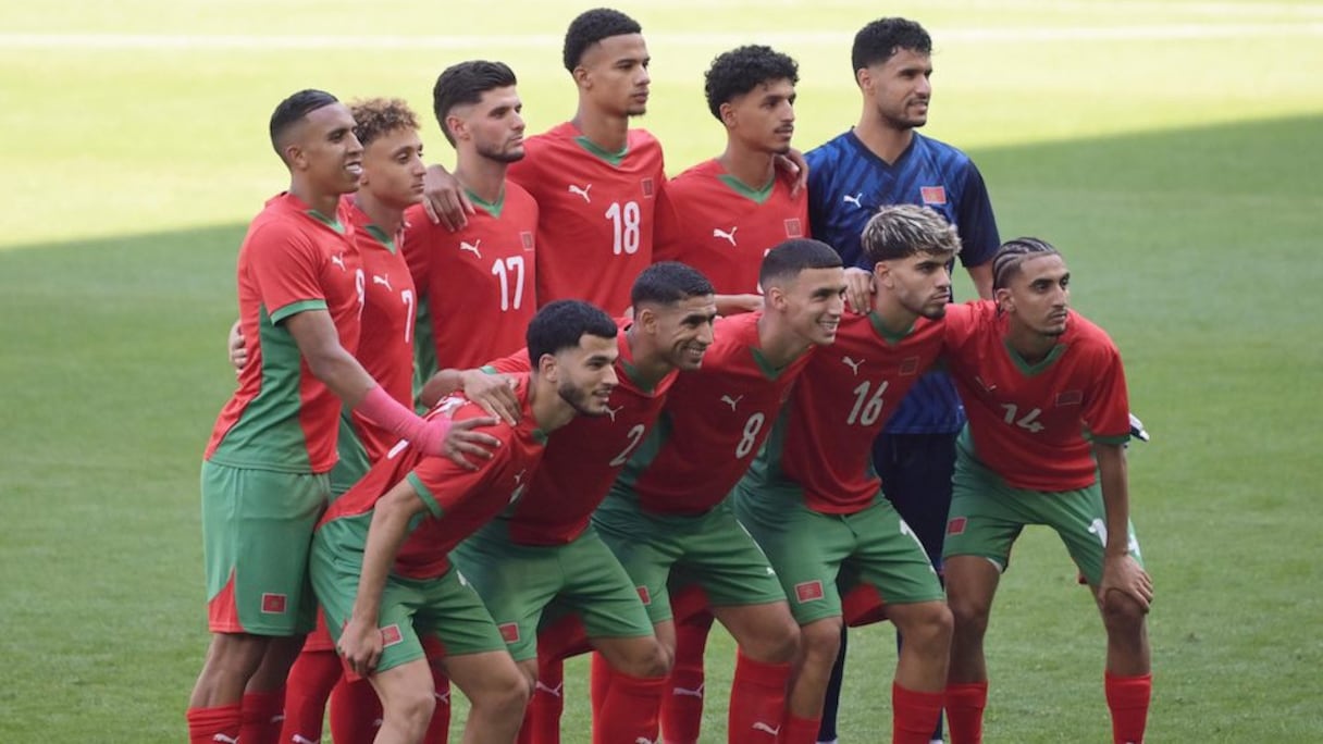 Le onze de départ des Lionceaux de l'Atlas U23 contre l'Ukraine, le 27 juillet 2024.