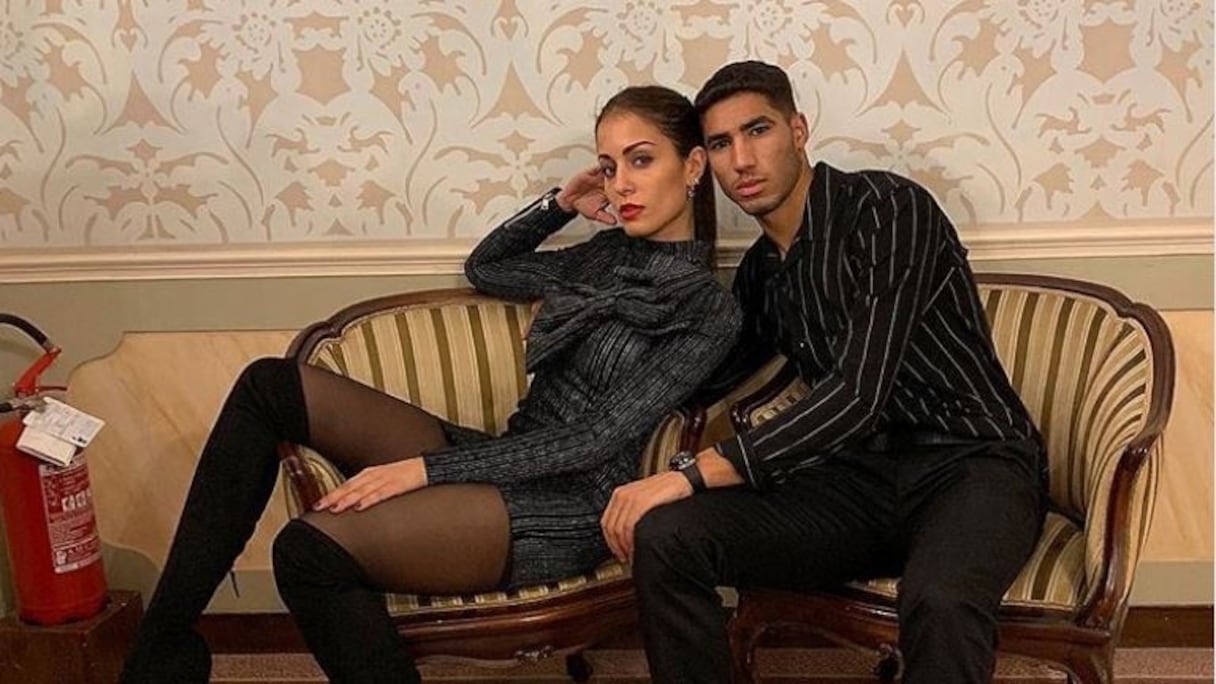 Achraf Hakimi et sa femme Hiba Abouk.