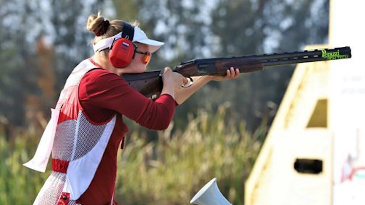 L’Espagnole Mar Molne Magrina victorieuse de l’épreuve de Trap, comptant pour la Coupe du monde de tir sportif olympique.