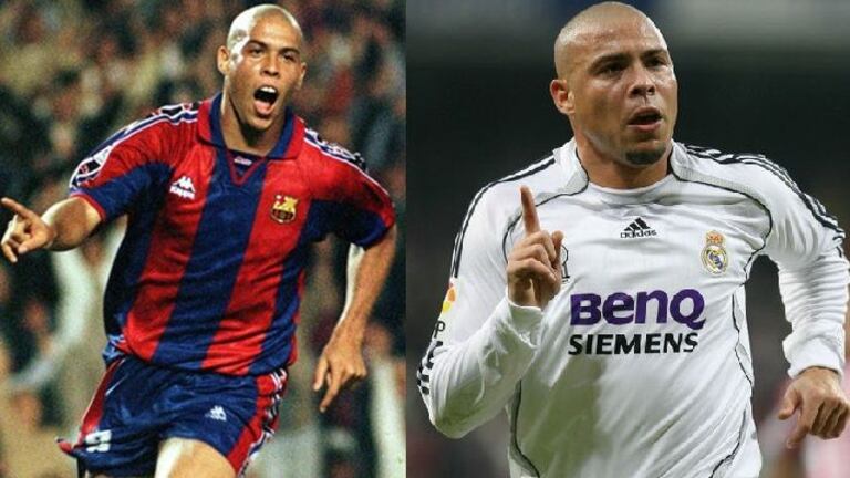 L’attaquant brésilien Ronaldo a porté les couleurs du FC Barcelone durant la saison 1996-1997. Cinq ans plus tard, le double ballon d'OR a rejoint le club madrilène.