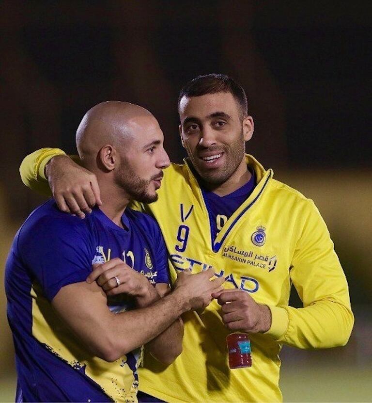 Abderrazak Hamdallah et Nordin Ambrabat lors d'une séance d'entrainement d'Al-Nasr.