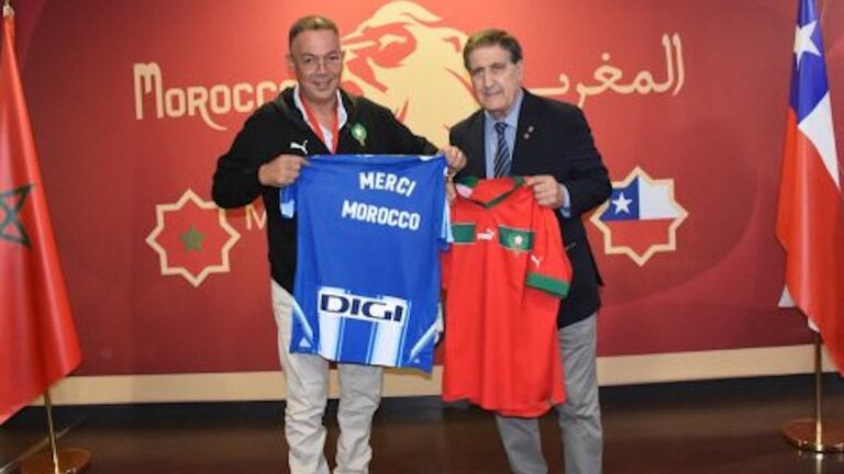Fouzi Lekjaa, président de la fédération royale marocaine de football et Rafael Marañón, conseiller du président de l’Espanyol de Barcelone.